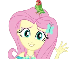 Size: 1622x1330 | Tagged: safe, derpibooru import, edit, edited screencap, screencap, fluttershy, bird, parrot, equestria girls, equestria girls series, g4, outtakes (episode), background removed, female, image, looking at you, my little pony equestria girls: better together, not a vector, png, simple background, transparent background