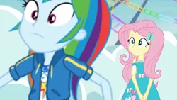 Size: 3410x1920 | Tagged: safe, derpibooru import, screencap, fluttershy, rainbow dash, equestria girls, g4, clothes, cutie mark, cutie mark on clothes, duo, duo female, equestria girls specials, female, geode of fauna, geode of super speed, hairpin, high res, hoodie, image, jewelry, jpeg, magical geodes, my little pony equestria girls: better together, my little pony equestria girls: rollercoaster of friendship, necklace, smiling