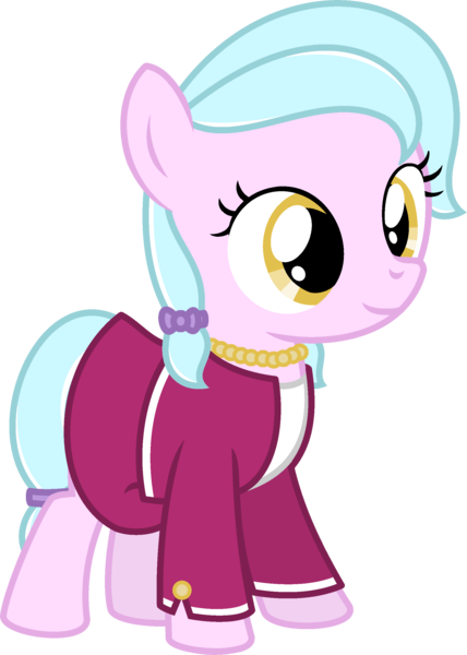 Size: 1800x2524 | Tagged: safe, artist:peternators, derpibooru import, oc, oc:goldy ornament, unofficial characters only, earth pony, pony, g4, blazer, clothes, earth pony oc, female, filly, foal, full body, high res, hooves, image, jewelry, necklace, png, ribbon, shirt, show accurate, simple background, skirt, smiling, solo, standing, tail, three quarter view, transparent background, two toned mane, two toned tail, yellow eyes