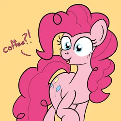 Size: 2000x2000 | Tagged: safe, artist:dafiltafish, derpibooru import, pinkie pie, earth pony, pony, g4, excited, exclamation point, high res, image, interrobang, pinkie found the coffee, png, question mark, simple background, solo, text, xk-class end-of-the-world scenario