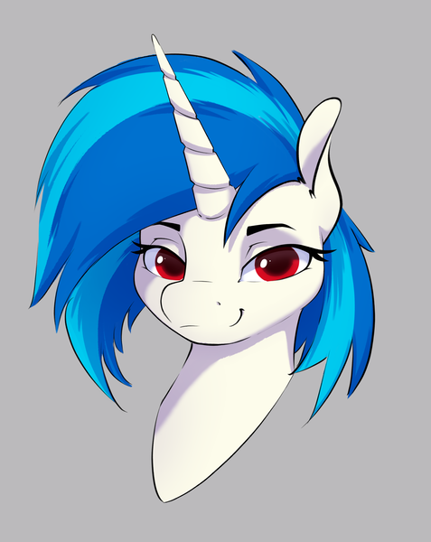 Size: 2317x2917 | Tagged: safe, artist:aquaticvibes, derpibooru import, vinyl scratch, pony, unicorn, g4, bust, female, gray background, head only, high res, image, mare, png, red eyes, simple background, solo