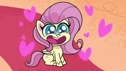 Size: 1920x1080 | Tagged: safe, derpibooru import, screencap, fluttershy, pegasus, pony, dol-fin-ale, g4, my little pony: pony life, spoiler:pony life s01e12, cute, daaaaaaaaaaaw, female, floating heart, heart, image, mare, open mouth, png, shyabetes, sitting, solo, volumetric mouth