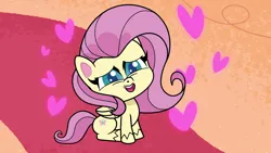 Size: 1920x1080 | Tagged: safe, derpibooru import, screencap, fluttershy, pegasus, pony, dol-fin-ale, g4, my little pony: pony life, spoiler:pony life s01e12, cute, female, floating heart, heart, image, mare, png, shyabetes, sitting, solo