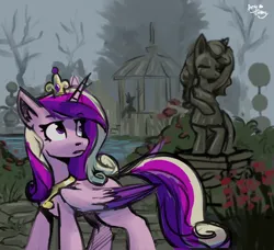 Size: 1978x1800 | Tagged: safe, artist:amy-gamy, derpibooru import, princess cadance, alicorn, pony, g4, colored wings, crown, female, folded wings, gradient wings, image, jewelry, jpeg, mare, regalia, solo, statue, wings