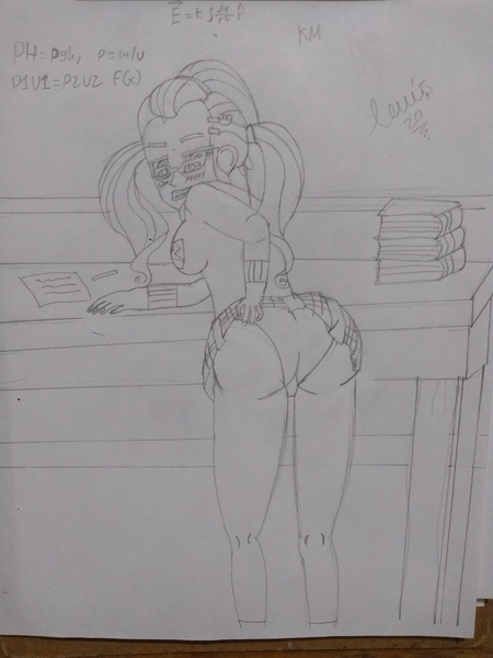 Size: 3120x4160 | Tagged: suggestive, artist:lewis20, derpibooru import, sugarcoat, equestria girls, g4, ass, bedroom eyes, book, breasts, butt, butt touch, cameltoe, chalkboard, clothes, desk, glasses, hand on butt, image, jpeg, leggings, looking at you, looking back, looking over shoulder, mooning, panties, pantyhose, pigtails, plaid skirt, school uniform, sexy, skirt, skirt lift, stupid sexy sugarcoat, sugarcheeks, the ass was fat, thick, thighs, traditional art, twintails, underwear, upskirt, wide hips