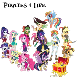 Size: 3801x3824 | Tagged: safe, derpibooru import, applejack, captain celaeno, fluttershy, pinkie pie, rainbow dash, rarity, sci-twi, twilight sparkle, twilight sparkle (alicorn), alicorn, earth pony, human, pegasus, pony, unicorn, equestria girls, g4, my little pony: the movie, bandana, bloomers, captain twilight, clothes, dress, eyepatch, hat, high res, human ponidox, image, pirate applejack, pirate fluttershy, pirate pinkie pie, pirate rainbow dash, pirate rarity, pirate twilight, pirates of the caribbean, png, puffy sleeves, self paradox, self ponidox, simple background, stock vector, sword, transparent background, treasure chest, weapon