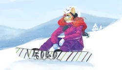 Size: 3931x2276 | Tagged: safe, artist:amishy, derpibooru import, oc, unofficial characters only, anthro, unicorn, helmet, high res, image, jpeg, mountain, snow, snowboard, snowfall, solo