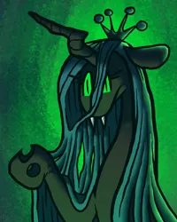 Size: 2423x3025 | Tagged: safe, artist:greatspacebeaver, derpibooru import, queen chrysalis, changeling, changeling queen, g4, crown, female, glow, glowing eyes, high res, image, jewelry, png, puppet, regalia, solo