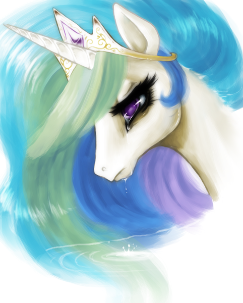 Size: 683x851 | Tagged: safe, alternate version, artist:karnella, artist:kathisofy, derpibooru import, princess celestia, alicorn, pony, g4, bust, crying, depressedia, female, image, mare, png, sad, sadlestia, solo