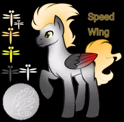 Size: 791x777 | Tagged: safe, artist:teonnakatztkgs, derpibooru import, oc, unofficial characters only, dragonfly, insect, pegasus, pony, base used, black background, image, jpeg, male, pegasus oc, raised hoof, simple background, smiling, solo, stallion, wings