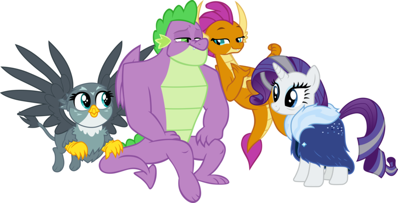 Size: 9017x4615 | Tagged: safe, artist:cloudy glow, artist:memnoch, derpibooru import, edit, gabby, rarity, smolder, spike, dragon, gryphon, pony, unicorn, dragon dropped, g4, the last problem, .ai available, absurd resolution, adult, adult spike, bags under eyes, bedroom eyes, clothes, cute, dragoness, eyeshadow, female, flying, fur coat, gabbybetes, gigachad spike, grey hair, harem, heart, image, makeup, male, mare, older, older rarity, older smolder, older spike, png, polyamory, robe, ship:spabby, ship:spolder, shipping, simple background, sitting, skunk stripe, smiling, sparity, spike gets all the mares, straight, transparent background, trio, vector, winged spike, wings