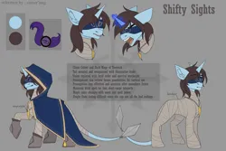 Size: 3588x2397 | Tagged: safe, artist:sinner_png, derpibooru import, oc, oc:shifty sights, unofficial characters only, pony, unicorn, amulet, blindfold, bust, chaos, clothes, cowl, crossover, cultist, female, hidden cutie mark, high res, horn, image, information, jewelry, mare, mutant, png, portrait, reference sheet, robes, solo, tzeentch, unicorn oc, warhammer (game), warhammer 40k, wrapping