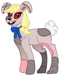 Size: 964x1100 | Tagged: safe, artist:princess-kitsune-tsu, derpibooru import, applejack, earth pony, pony, g4, animal, animal costume, bowtie, bunny costume, clothes, cosplay, costume, crossover, female, five nights at freddy's, five nights at freddy's: security breach, image, mare, open mouth, png, simple background, solo, transparent background, vanny