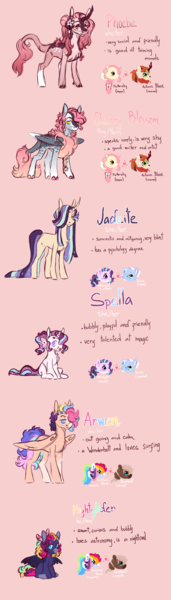 Size: 1280x4484 | Tagged: safe, artist:orphicswanart, derpibooru import, autumn blaze, fluttershy, rainbow dash, starlight glimmer, trixie, oc, oc:arwen, oc:cherry blossom, oc:jadeite, oc:nightglider, oc:phoebe, oc:spella, earth pony, hybrid, pegasus, pony, unicorn, g4, alternate universe, au:chaoticverse, image, interspecies offspring, magical lesbian spawn, offspring, parent:autumn blaze, parent:dumbbell, parent:fluttershy, parent:rainbow dash, parent:starlight glimmer, parent:trixie, parents:autumnshy, parents:dumbdash, parents:startrix, png, solo