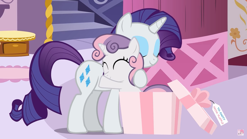 Size: 1920x1080 | Tagged: safe, derpibooru import, rarity, sweetie belle, pony, unicorn, g4, eyes closed, hug, image, png