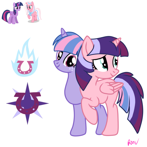 Size: 2048x2048 | Tagged: safe, artist:rmv-art, derpibooru import, clear sky, twilight sparkle, twilight sparkle (alicorn), wind sprint, alicorn, pony, unicorn, g4, conjoined, conjoined twins, high res, image, magical lesbian spawn, offspring, older, older wind sprint, parent:clear sky, parent:twilight sparkle, png, simple background, transparent background