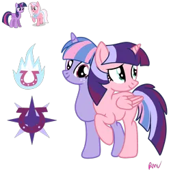 Size: 2048x2048 | Tagged: safe, artist:rmv-art, derpibooru import, clear sky, twilight sparkle, twilight sparkle (alicorn), wind sprint, alicorn, pony, unicorn, g4, conjoined, conjoined twins, high res, image, magical lesbian spawn, offspring, older, older wind sprint, parent:clear sky, parent:twilight sparkle, png, simple background, transparent background