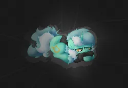 Size: 3547x2420 | Tagged: safe, artist:background basset, derpibooru import, lyra heartstrings, pony, unicorn, g4, abstract background, clothes, depressed, dig the swell hoodie, high res, hoodie, image, lying down, png, sad, solo