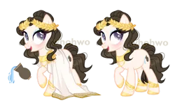 Size: 1280x760 | Tagged: safe, artist:whohwo, derpibooru import, oc, unofficial characters only, earth pony, pony, base used, clothes, duo, earth pony oc, female, image, laurel wreath, mare, png, robes, simple background, smiling, transparent background