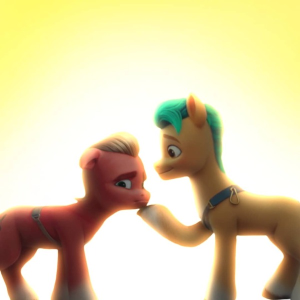 Size: 1080x1080 | Tagged: safe, derpibooru import, edit, edited screencap, editor:theglitchyme, screencap, hitch trailblazer, sprout cloverleaf, earth pony, pony, g5, my little pony: a new generation, bright, gay, image, jpeg, male, ship:clovertrail, shipping, stallion