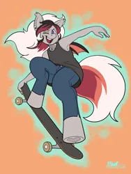 Size: 1500x2000 | Tagged: safe, artist:skwrlwrld, derpibooru import, oc, oc:verano, anthro, bat pony, unguligrade anthro, bat pony oc, bat wings, heart, hoof heart, image, looking at you, one eye closed, png, skateboard, skating, wings, wink