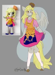 Size: 1361x1854 | Tagged: safe, artist:superduperath, derpibooru import, derpy hooves, anthro, unguligrade anthro, equestria girls, g4, alternative cutie mark placement, apron, clothes, colored hooves, cute, derpabetes, doll, dress, equestria girls minis, female, food, image, jpeg, muffin, smiling, socks, solo, toy, toy interpretation