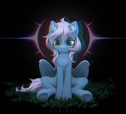 Size: 1972x1793 | Tagged: safe, artist:inowiseei, derpibooru import, oc, oc:vesperal breeze, unofficial characters only, pegasus, pony, chest fluff, chromatic aberration, ear fluff, female, frown, image, mare, png, psychic powers, sitting, solo