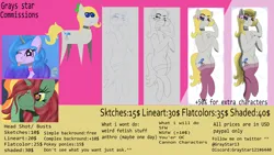 Size: 3840x2160 | Tagged: safe, artist:gray star, derpibooru import, izzy moonbow, oc, oc:gray star, oc:minty shine (graystar), pony, unicorn, g5, my little pony: a new generation, advertisement, commission info, derpibooru exclusive, high res, image, png