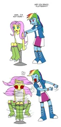 Size: 622x1290 | Tagged: safe, artist:pheeph, derpibooru import, fluttershy, rainbow dash, equestria girls, g4, chair, duo, image, imminent vomiting, png, spinning