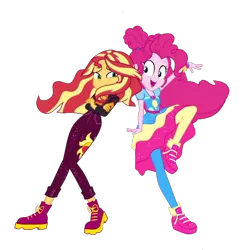 Size: 1562x1567 | Tagged: safe, derpibooru import, edit, edited screencap, screencap, pinkie pie, sunset shimmer, equestria girls, g4, duo, equestria girls specials, female, image, music festival outfit, my little pony equestria girls: better together, my little pony equestria girls: sunset's backstage pass, not a vector, png, simple background, transparent background