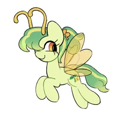 Size: 640x583 | Tagged: safe, artist:risswm, derpibooru import, oc, unofficial characters only, breezie, antennae, breezie oc, female, flower, flower in hair, image, png, simple background, smiling, solo, white background, wings