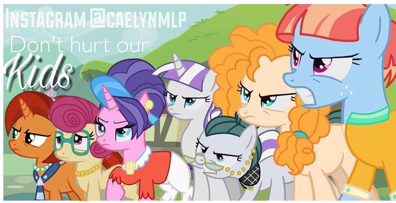 Size: 1053x541 | Tagged: safe, artist:caelynmlp, derpibooru import, edit, edited screencap, editor:caelynmlp, screencap, applejack, cloudy quartz, cookie crumbles, fluttershy, pear butter, pinkie pie, posey shy, rainbow dash, rarity, stellar flare, twilight sparkle, twilight velvet, windy whistles, earth pony, pegasus, pony, unicorn, g4, slice of life (episode), awesome, badass, female, image, implied resurrection, implied sunny siblings, like mother like daughter, like parent like child, mama bear, mane six, mom seven, mom six, png, spanish description