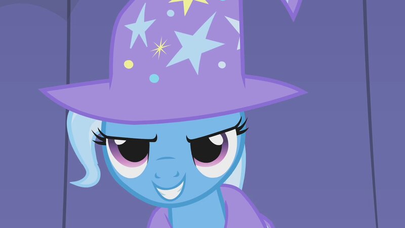 Size: 1280x720 | Tagged: safe, derpibooru import, screencap, trixie, pony, unicorn, boast busters, g4, season 1, bust, cape, clothes, female, grin, hat, image, jpeg, mare, smiling, solo, trixie's cape, trixie's hat