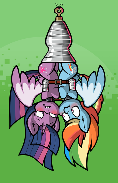 Size: 1429x2203 | Tagged: questionable, alternate version, artist:toonbat, derpibooru import, part of a set, rainbow dash, twilight sparkle, twilight sparkle (alicorn), alicorn, anthro, pegasus, g4, alternate character, arm behind back, belt, blushing, bondage, bound together, breast squish, breasts, breasts touching, busty rainbow dash, busty twilight sparkle, cheek to cheek, collar, do not want, duo, female, hanging, hanging upside down, image, lesbian, linked collars, mummification, nonconsensual, png, shipping, suspended, suspension bondage, symmetrical docking, tape, tape bondage, toonbat's wrapped pony collection, twidash, upside down