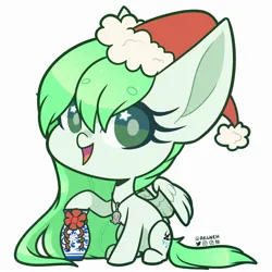 Size: 2000x2000 | Tagged: safe, artist:ak4neh, derpibooru import, oc, oc:sparrow gale, unofficial characters only, pegasus, pony, chibi, christmas, female, hat, hearth's warming, high res, holiday, image, jewelry, jpeg, mare, necklace, pegasus oc, santa hat, simple background, solo, vase, white background, wings