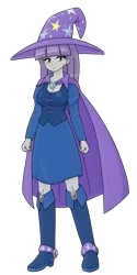 Size: 1112x2218 | Tagged: safe, artist:batipin, derpibooru import, part of a set, maud pie, equestria girls, g4, boots, cape, clothes, clothes swap, female, hat, high heel boots, image, png, shoes, simple background, solo, transparent background, trixie's cape, trixie's hat