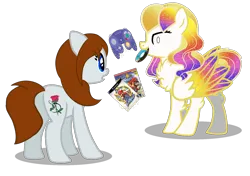 Size: 1700x1200 | Tagged: safe, artist:galeemlightseraphim, derpibooru import, oc, oc:galeem light, unofficial characters only, earth pony, pegasus, pony, base used, chest fluff, controller, duo, earth pony oc, ethereal mane, female, gamecube controller, image, mare, pegasus oc, png, simple background, starry mane, transparent background, wings