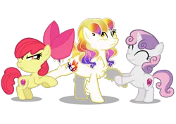 Size: 1700x1200 | Tagged: safe, artist:galeemlightseraphim, derpibooru import, apple bloom, sweetie belle, oc, oc:galeem light, earth pony, pegasus, pony, unicorn, g4, angry, base used, chest fluff, cutie mark, female, filly, foal, horn, image, mare, pegasus oc, png, simple background, the cmc's cutie marks, transparent background, wings