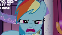 Size: 1280x720 | Tagged: safe, derpibooru import, edit, edited screencap, editor:quoterific, screencap, rainbow dash, pegasus, pony, g4, rarity investigates, season 5, female, image, jpeg, mare, open mouth, solo