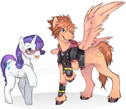 Size: 2764x2400 | Tagged: safe, artist:miphassl, derpibooru import, rarity, pegasus, pony, unicorn, fanfic:kingdom hearts of harmony, g4, commission, duo, high res, image, kingdom hearts, kingdom hearts of harmony, png, smiling, sora