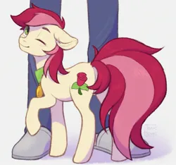 Size: 2133x1995 | Tagged: safe, artist:barlerd, artist:terri hovei, derpibooru import, roseluck, human, pony, g4, behaving like a cat, collar, commission, commissioner:doom9454, cute, female, image, jpeg, mare, pet tag, pony pet, raised hoof, rosabetes, rosepet, simple background, white background