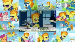 Size: 1280x721 | Tagged: safe, derpibooru import, edit, edited screencap, editor:quoterific, screencap, angel wings, bulk biceps, cloudchaser, lightning dust, meadow flower, mercury, rainbow dash, scootaloo, spitfire, starry eyes (character), sunshower raindrops, thunderlane, pegasus, pony, g4, newbie dash, season 3, season 6, season 8, the washouts (episode), top bolt, wonderbolts academy, spoiler:s08, bitchfire, blowing whistle, clothes, female, filly, foal, full body wing and hoof cast drinking through a straw, image, male, mare, necktie, png, spitfire's office, spitfire's tie, spitfire's whistle, stallion, starry eyes (g4), sunglasses, that pony sure does love whistles, uniform, whistle, whistle necklace, wonderbolts dress uniform, yelling