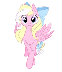 Size: 720x839 | Tagged: safe, artist:nicielunars, derpibooru import, oc, oc:bay breeze, unofficial characters only, pegasus, pony, bow, cute, female, front view, full body, hair bow, hooves, image, mare, partially open wings, pegasus oc, png, simple background, smiling, solo, transparent background, two toned mane, wings