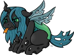 Size: 1639x1236 | Tagged: safe, artist:riverfox237, derpibooru import, queen chrysalis, changeling, pony, g4, baby, baby pony, commission, commissioner:reversalmushroom, image, png, simple background, tongue out, transparent background