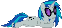 Size: 3609x1662 | Tagged: safe, artist:blackgryph0n, derpibooru import, vinyl scratch, pony, unicorn, g4, female, high res, hooves, horn, image, lying down, mare, png, simple background, solo, tail, transparent background, two toned mane, two toned tail, vector, vinyl's glasses