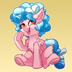 Size: 4000x4000 | Tagged: safe, artist:witchtaunter, derpibooru import, cozy glow, pegasus, pony, g4, chest fluff, commission, commissioner:reversalmushroom, cozybetes, cute, ear fluff, female, frog (hoof), gradient background, image, open mouth, open smile, png, shoulder fluff, smiling, solo, underhoof