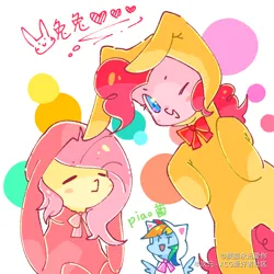 Size: 1080x1080 | Tagged: dead source, safe, artist:piaojun55154, derpibooru import, fluttershy, pinkie pie, rainbow dash, pony, g4, animal costume, chibi, clothes, costume, female, image, kigurumi, one eye closed, png, trio, trio female, wink