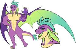 Size: 1600x1045 | Tagged: safe, artist:renhorse, derpibooru import, spike, dragon, g4, alternate design, image, oh no he's hot, older, png, simple background, solo, transparent background, winged spike, wings