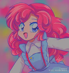 Size: 1500x1600 | Tagged: dead source, safe, artist:emono, derpibooru import, pinkie pie, human, g4, 80s, anime, clothes, cute, diapinkes, dress, female, humanized, image, png, smiling, solo