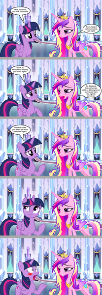 Size: 1138x3301 | Tagged: safe, artist:silverbuller, derpibooru import, princess cadance, twilight sparkle, twilight sparkle (alicorn), alicorn, pony, g4, blushing, comic, duo, duo female, female, image, implied good clean married sex, implied princess flurry heart, implied sex, implied shining armor, jpeg, mare, sisters-in-law, sudden realization